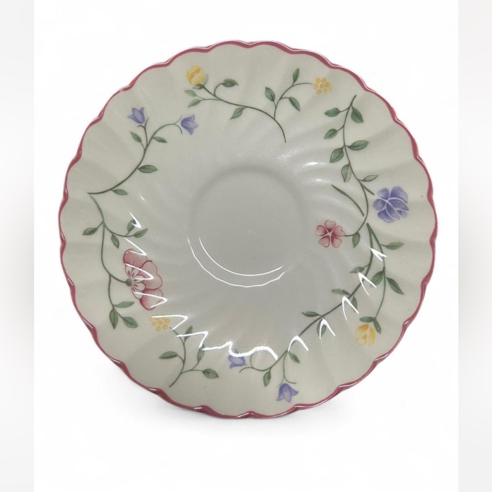 Johnson Brothers 8-Floral Tea Cup Saucer with Pink Trim/ Made in England/ W-bag